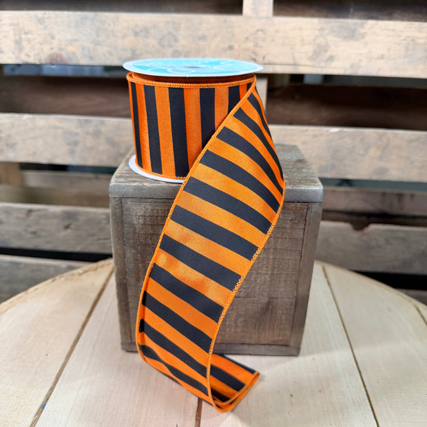 2.5" x 10Y Orange and black stripe Wired Ribbon - RG0184320