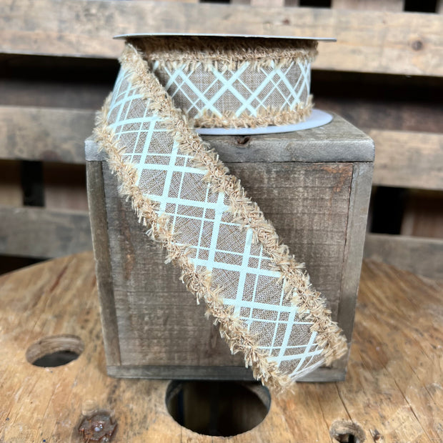 1.5"X10YD beige line check drift edge  Wired Ribbon - RG08100TT