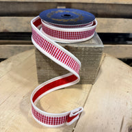 1” by 10y Taffeta mini check Ivory and red wired ribbon - John Mark - JME-WN25-013-IVY
