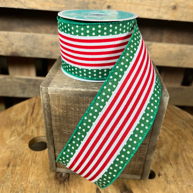 2.5 "X10YD red and green stripes and dots Wired Ribbon - RGF156706