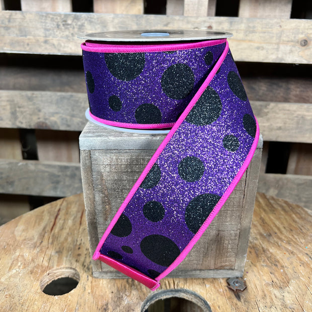 2.5” x 10yd black dot on purple  designer ribbon - LX323623