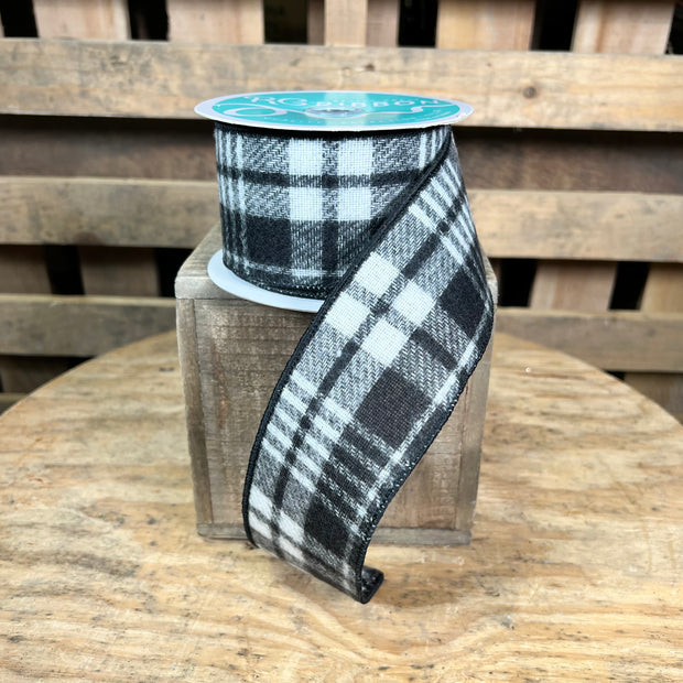 2.5 "X10YD black and white plaid  Wired Ribbon - RG01754CF