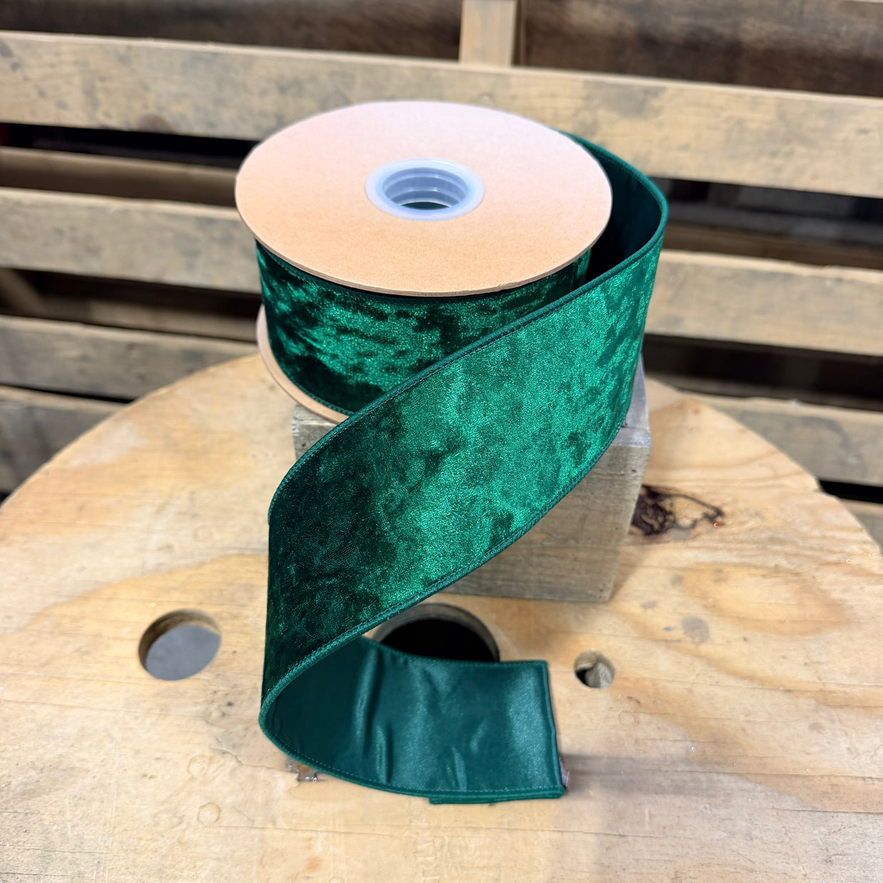2.5" by 10Y Heritage Velvet Ribbon | Emerald  Green wired ribbon - 7005W-589-63E