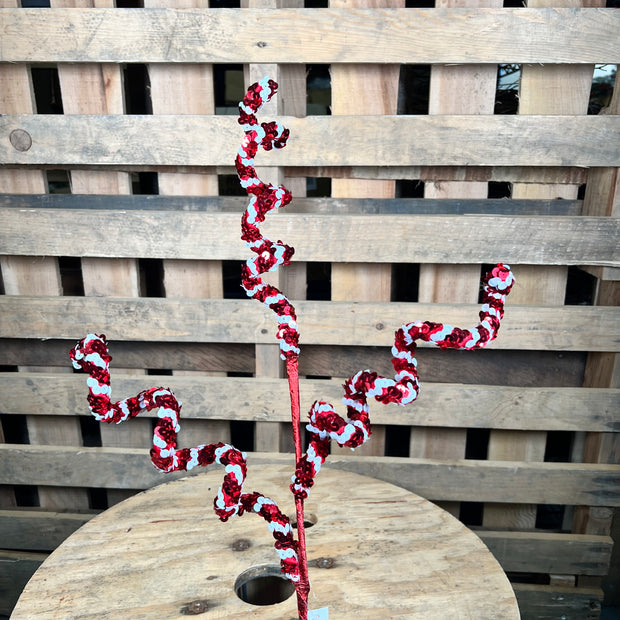 27" RED AND WHITE SEQUIN SWIRL SPRAY - XS141334