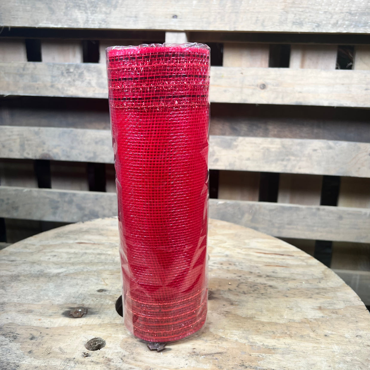 10" x 10Y red tinsel boarder stripe mesh - RY850724