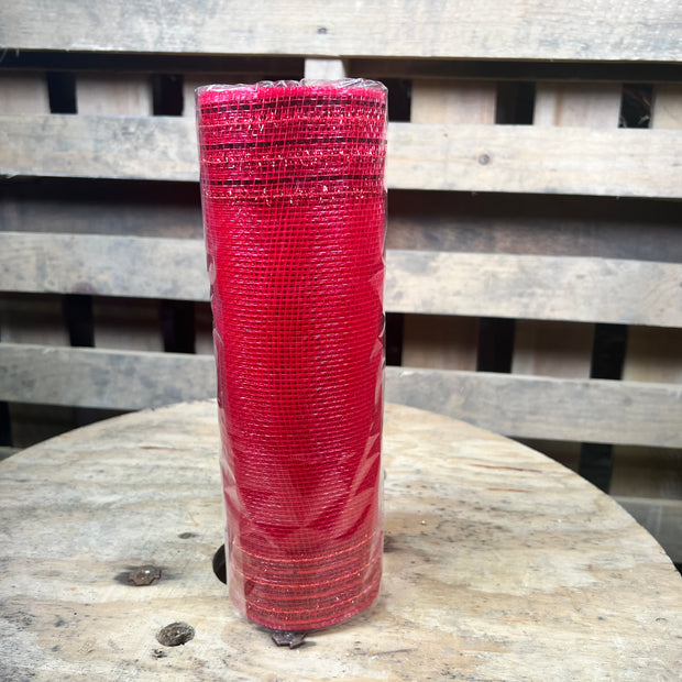 10" x 10Y red tinsel boarder stripe mesh - RY850724