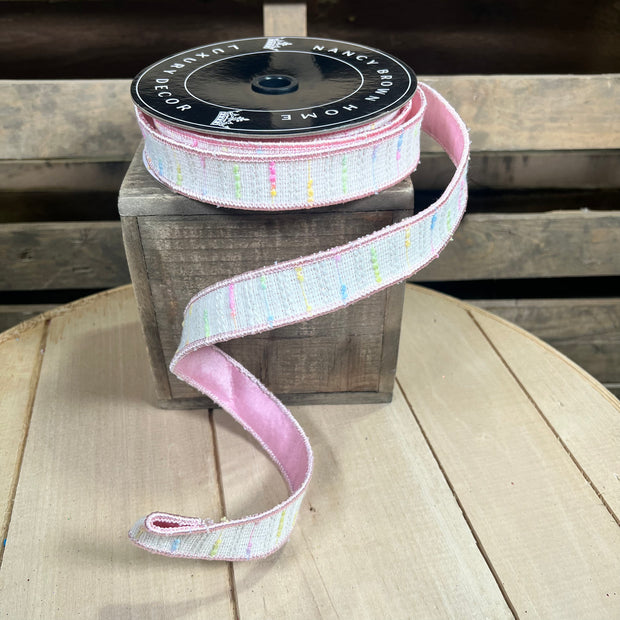 1” by 10y Pink Tweed Wired Ribbon - Nancy Brown Home - 26-081A