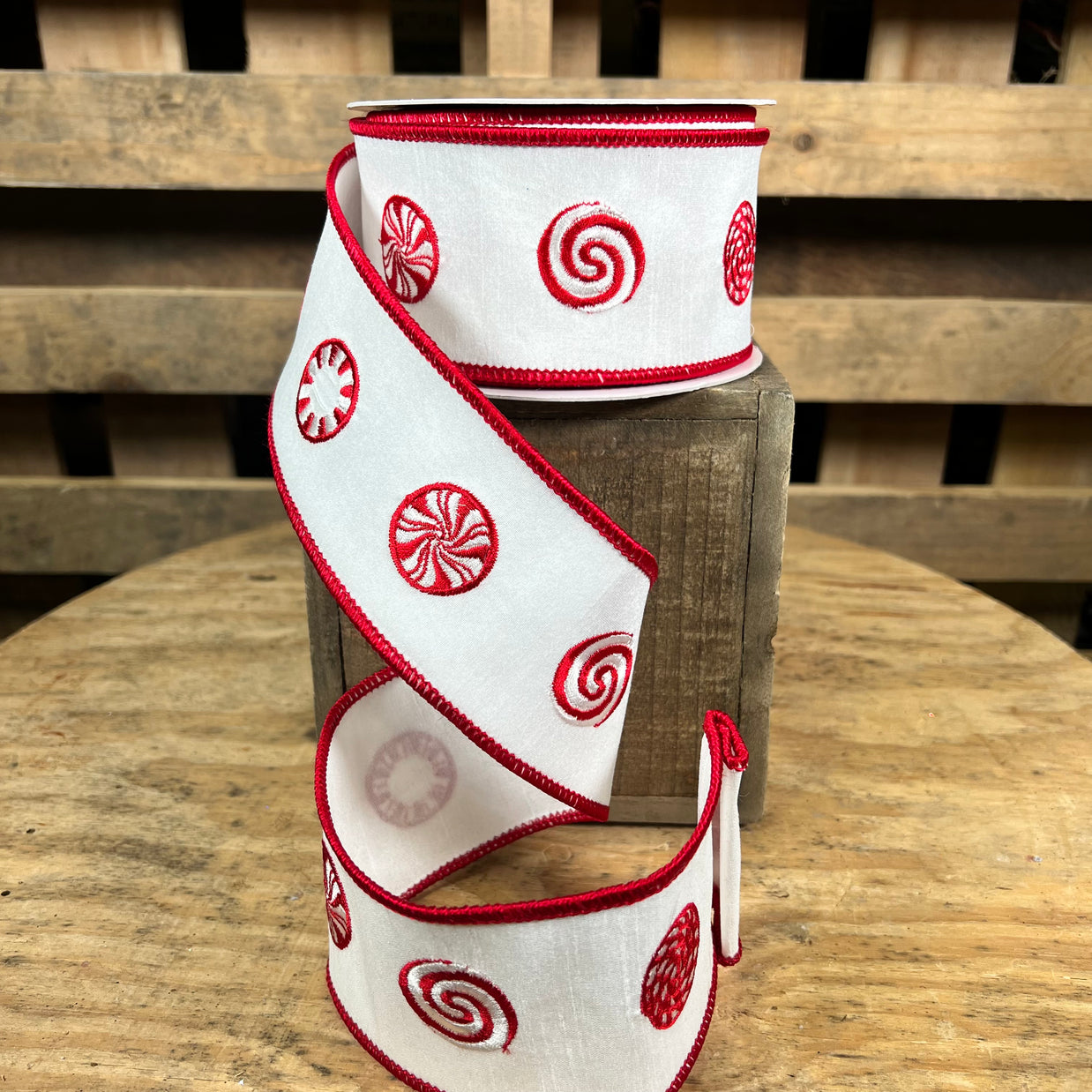 2.5” x 10yd peppermint embroidery designer ribbon - DCR3753