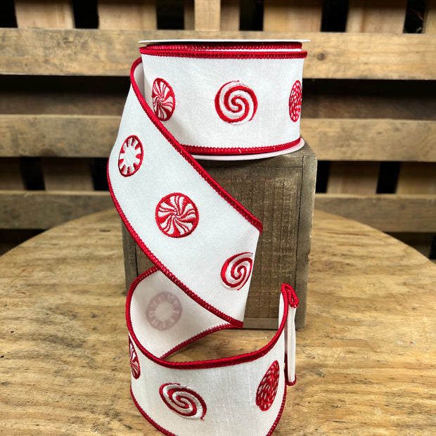 2.5” x 10yd peppermint embroidery designer ribbon - DCR3753