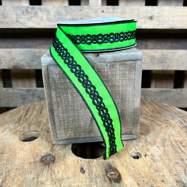 1.5"X10YD lime green  halloween lace Wired Ribbon - RGC8112LT