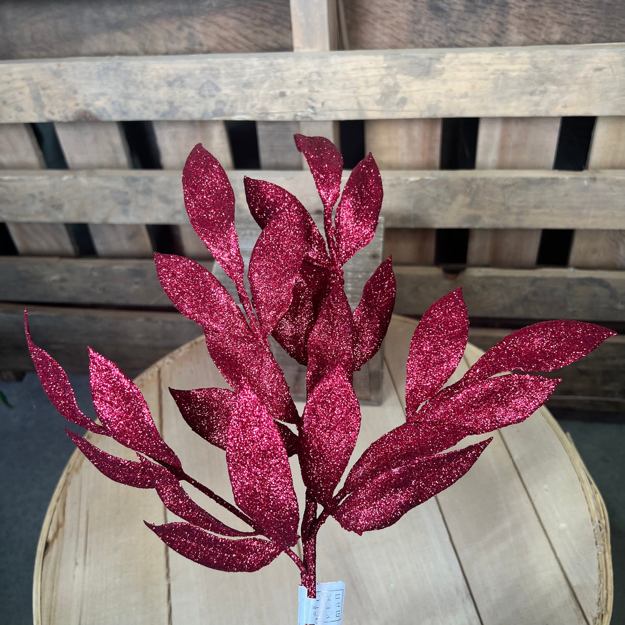 22" Burgundy Glitter BayLeaf Spray - L152905
