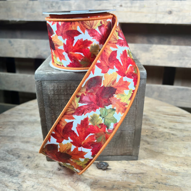 2.5 "X10YD fall leaves Wired Ribbon - LS1131C2