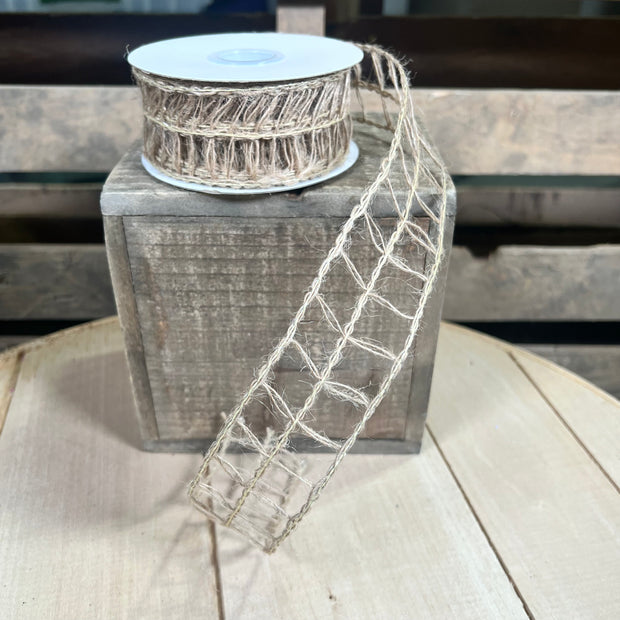 1.5" x 10Y natural open weave Wired Ribbon - QXB330109-15