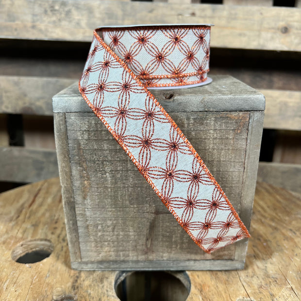 M1.5"X10YD cream multi circle Wired Ribbon - RGF1346C2