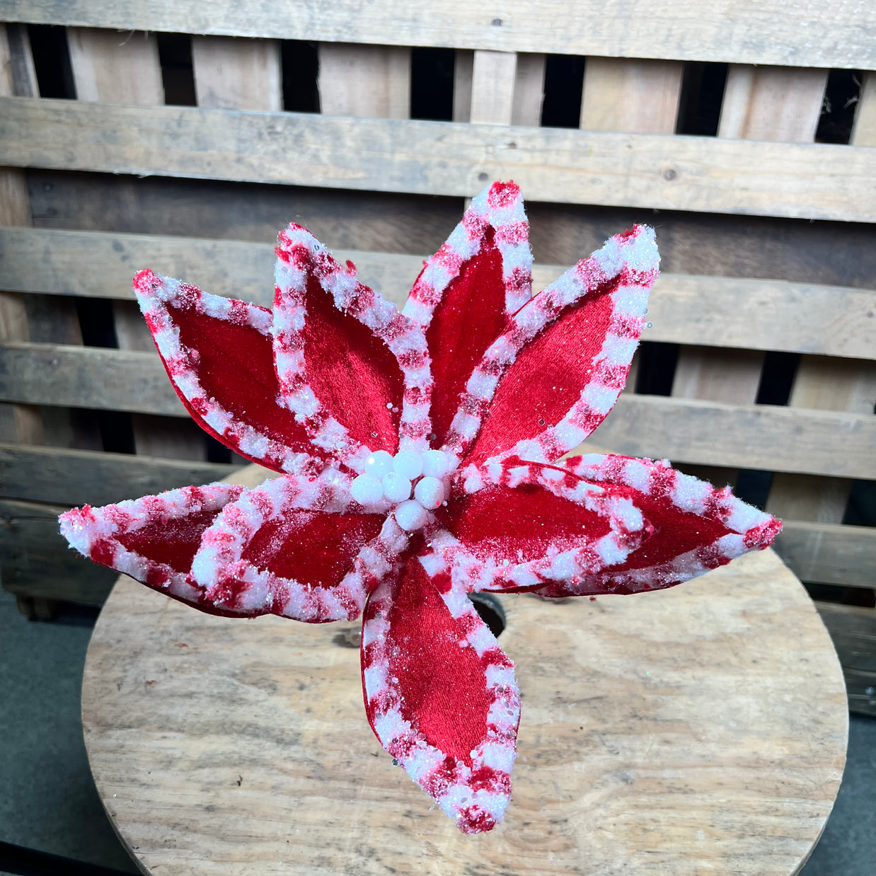 20"L VELVET/FLEECE POINSETTIA STEM - XS412224