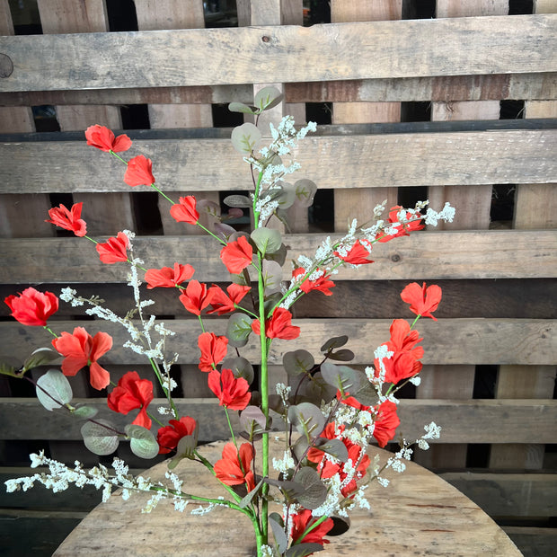 33"L ORANGE FLOWER/LEAF/BEADED TWIG SPRAY - FH8200A3