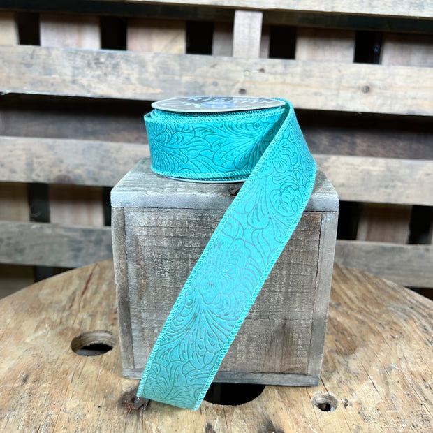 1.5"X10YD Sage green floral ribbon  - NR100193