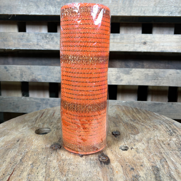10"X10YD TINSEL STRIPE  MESH - ORANGE - RY840120