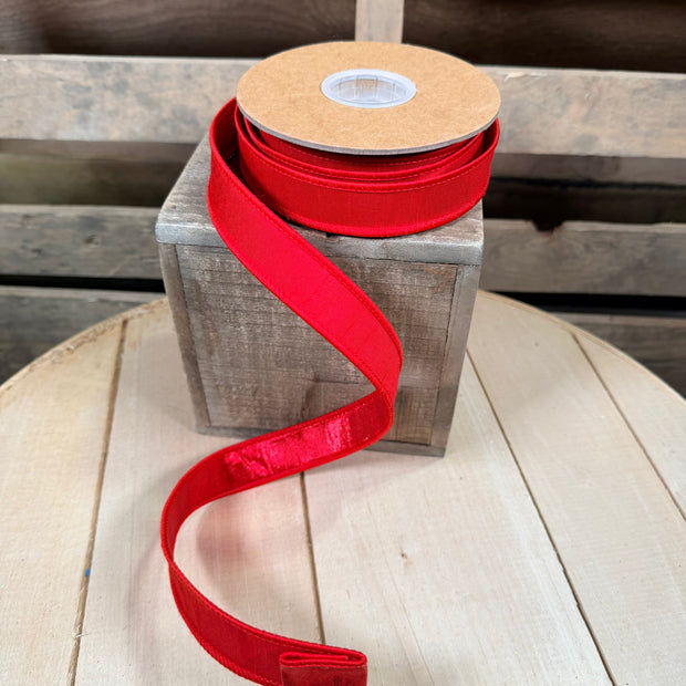 1" X 10YD Red w/ Metallic Fused Backing Dupioni Ribbon - 9122W-250-25E