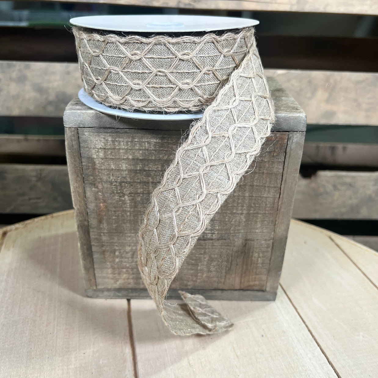 1.5" x 10Y Tan open weave Wired Ribbon - 42651-09-14