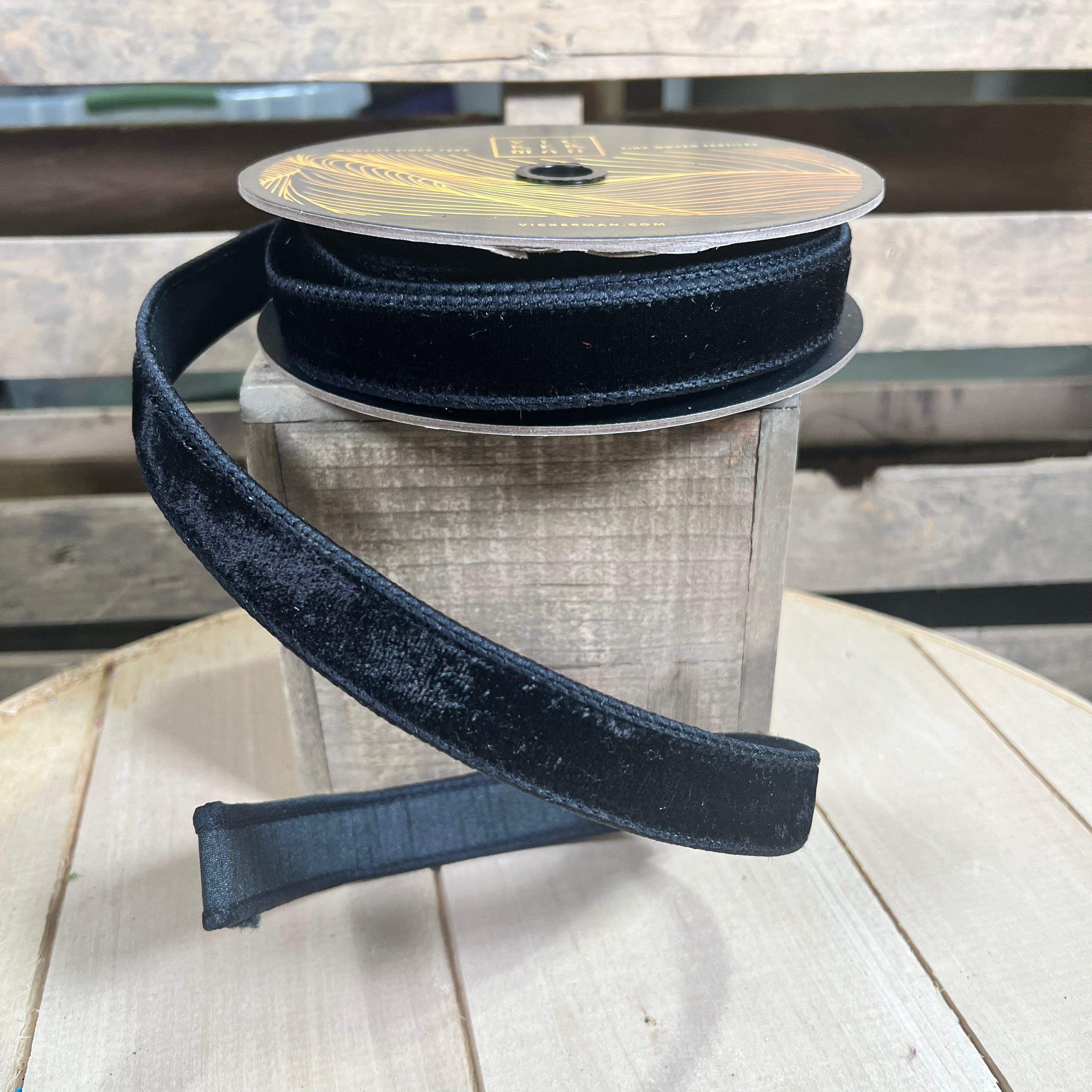 1” x 10y Black velvet designer ribbon - QK258617