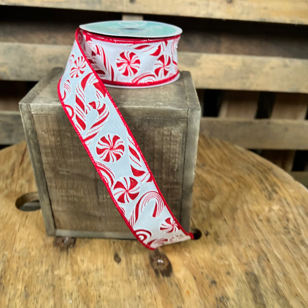 1.5"X10YD Red and white peppermint Wired Ribbon - RGF180427