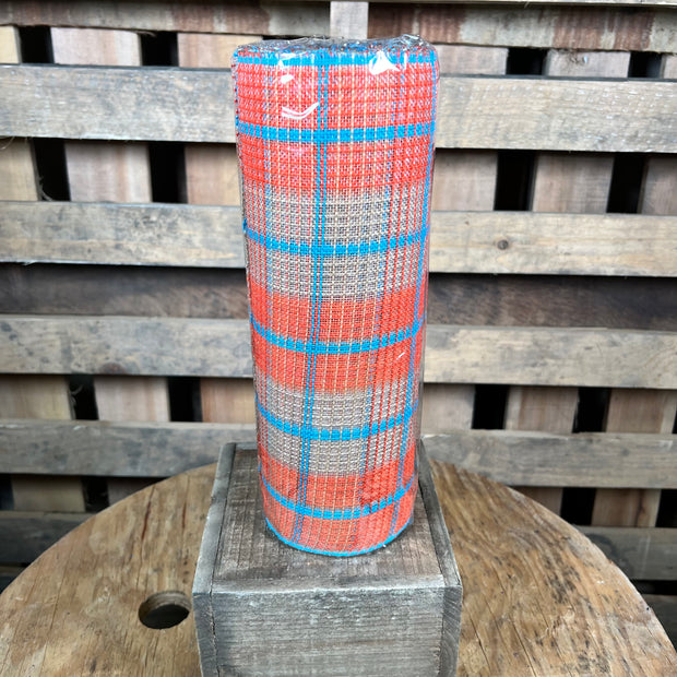 10" x 10Y fall turquoise plaid jute fine weave mesh - RY5024X4