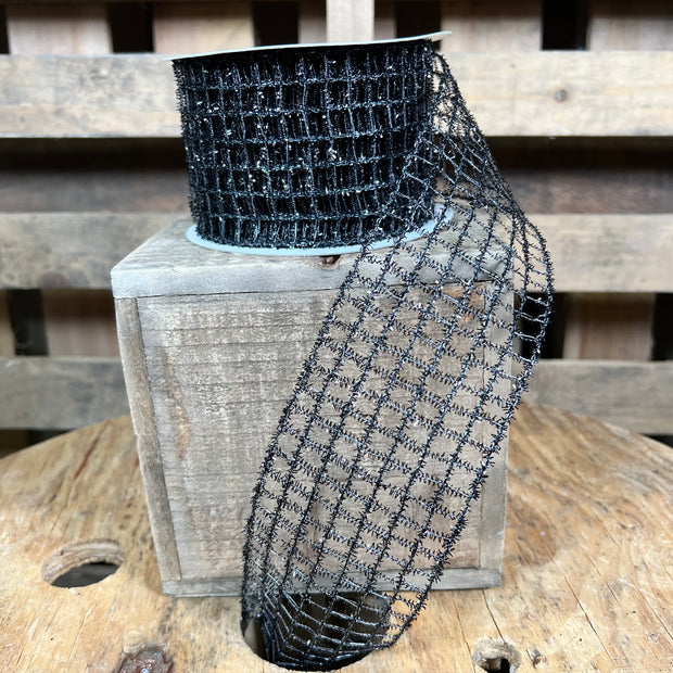 2.5"X10YD black tinsel open weave Wired Ribbon - RM997602