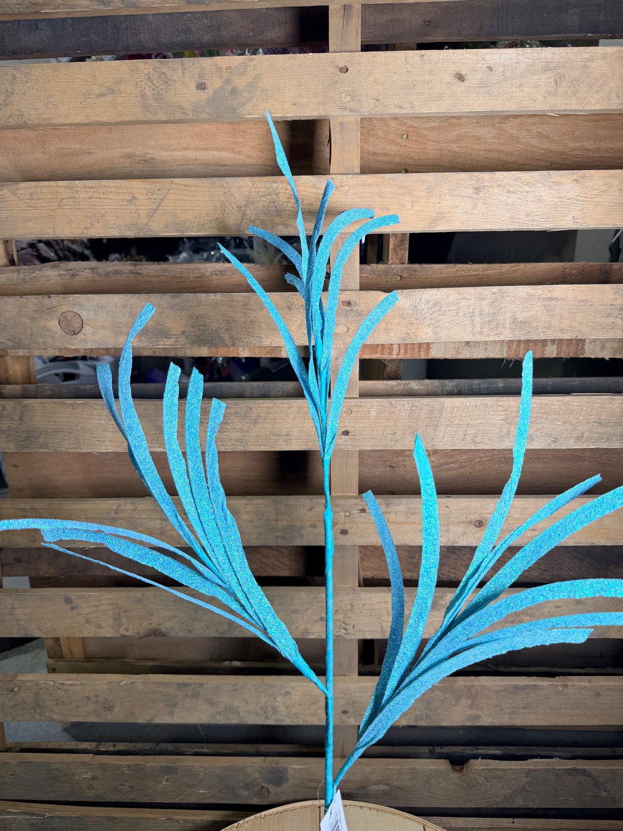 31"L GLITTERED/PAPER GRASS SPRAY -  BRIGHT BLUE  - XS110003