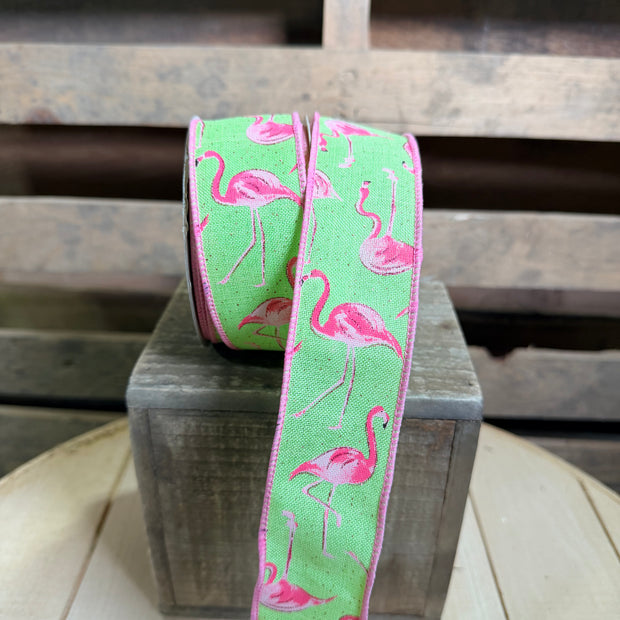 1.5" x 10Y flamingo Wired Ribbon, wreath making supplies - RGC114309
