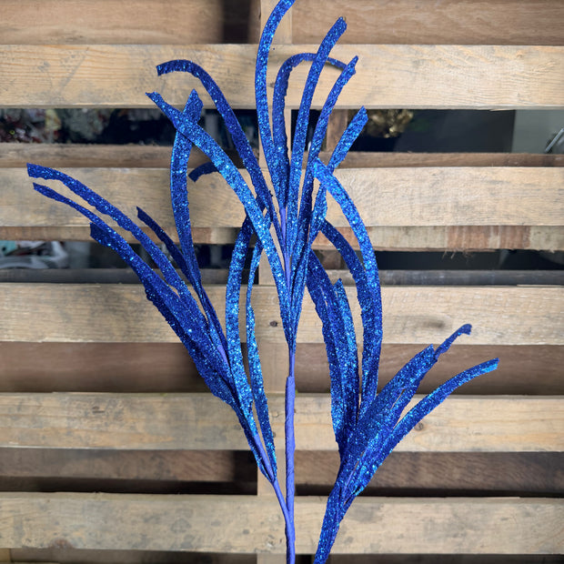 31"L GLITTERED/PAPER GRASS SPRAY -  ROYAL BLUE  - XS104925