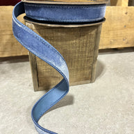 1” x 10y Denim Blue velvet designer ribbon - QK258652