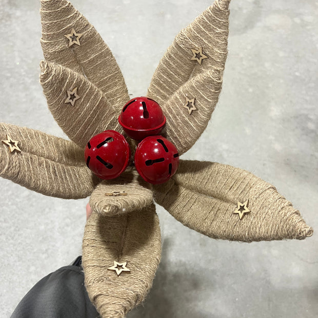 16" JUTE POINSETTIA PICK W/JINGLE BELL - XS413818