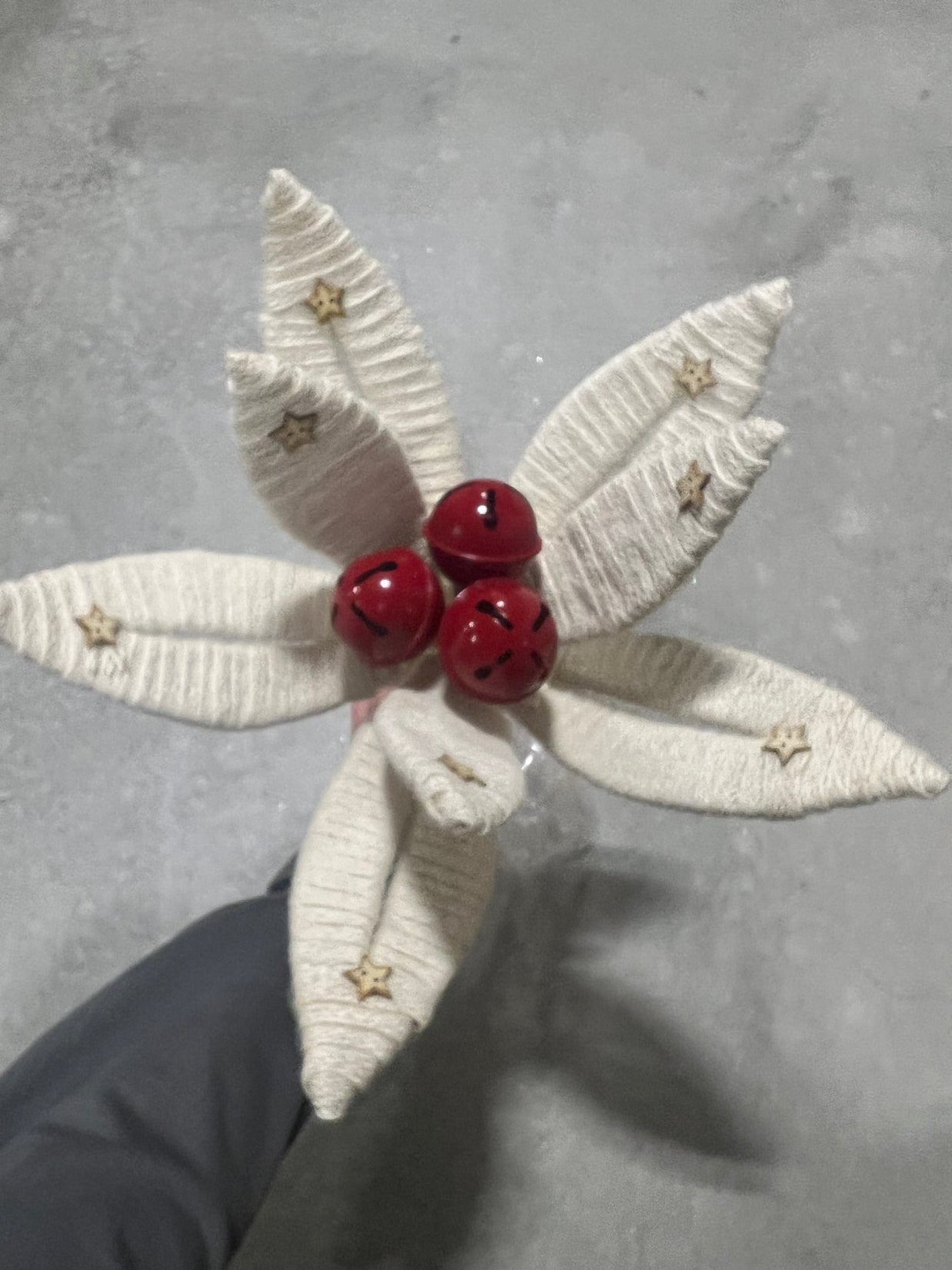 16" CREAM POINSETTIA PICK W/JINGLE BELL - XS413801