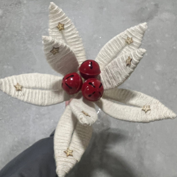 16" CREAM POINSETTIA PICK W/JINGLE BELL - XS413801