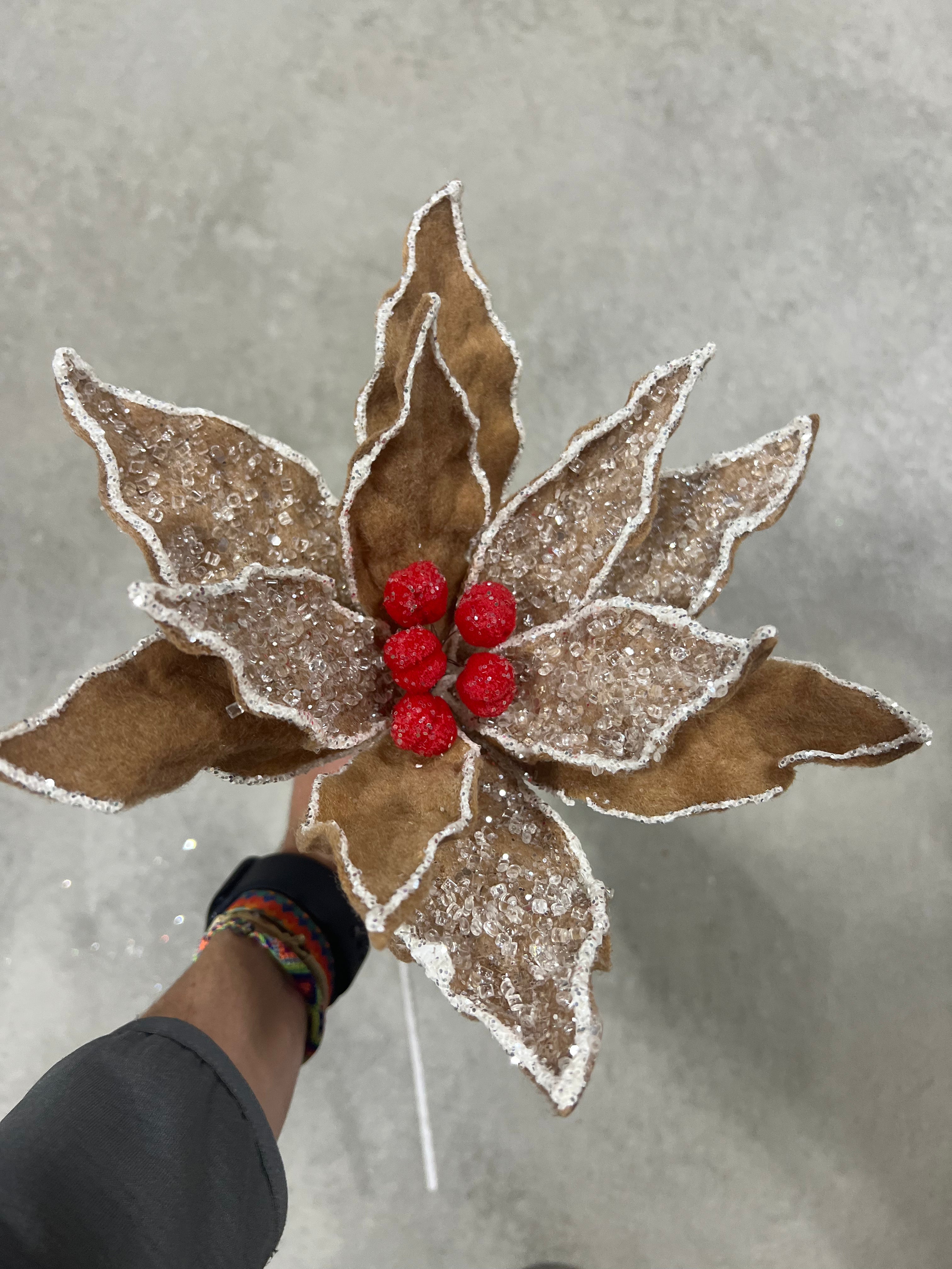10.5 ” gingerbread poinsettia pick  - XS4210