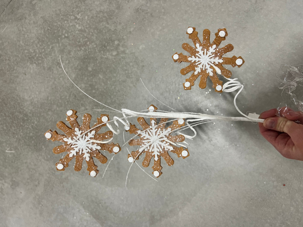 28.5” Velvet gingerbread snowflake cookie pick  - XS1159
