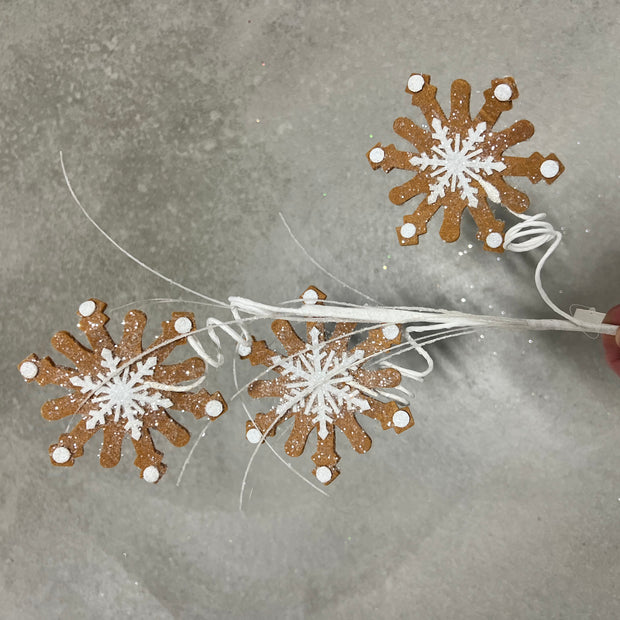 28.5” Velvet gingerbread snowflake cookie pick  - XS1159