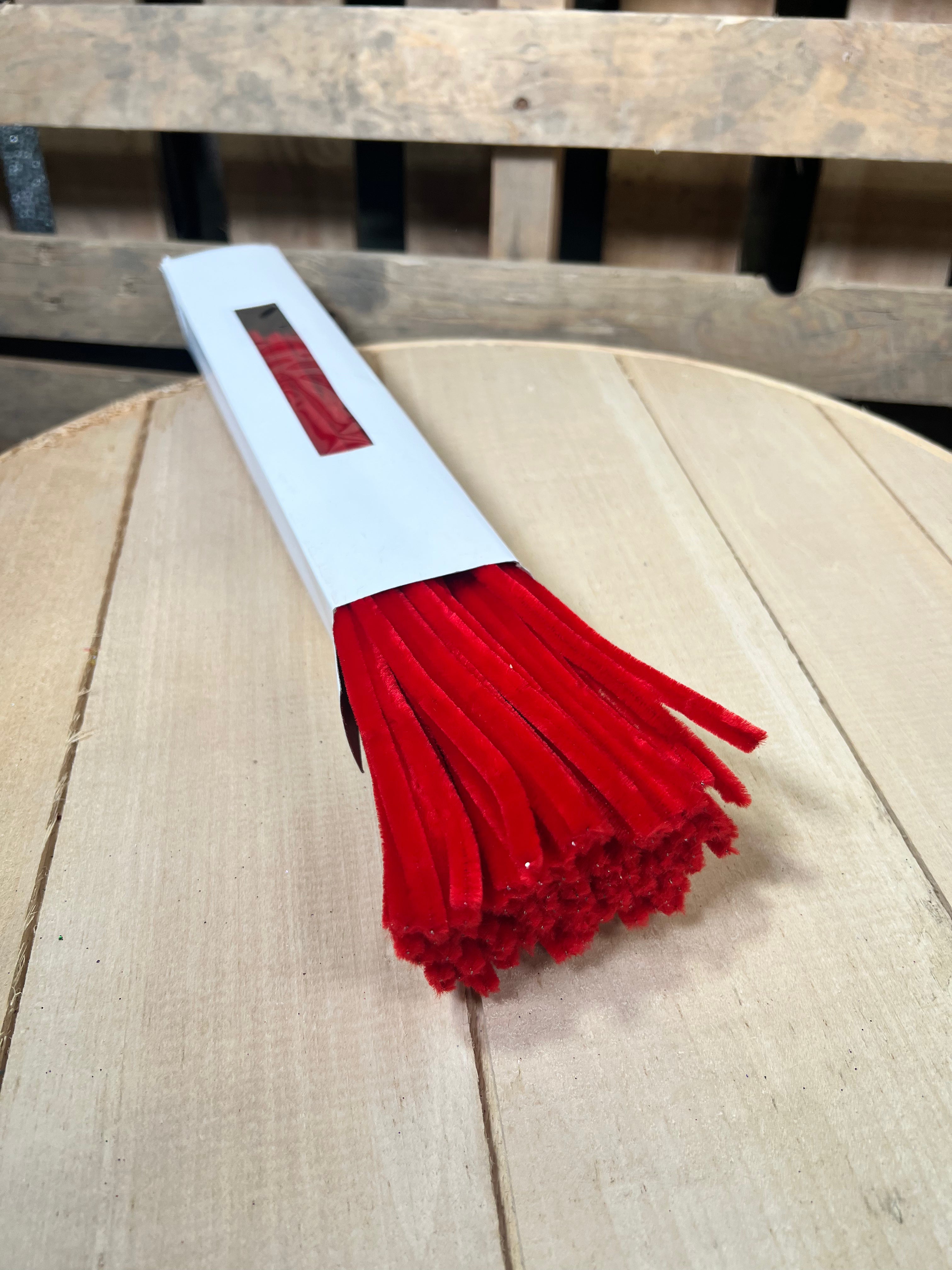 12” by 6MM red chenille pipe cleaner stems - 100 pack - MA200124