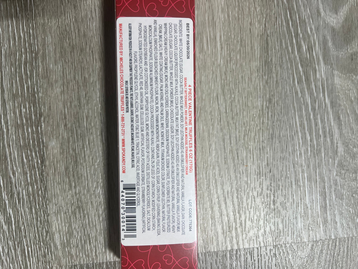 Four piece truffle assortment, Valentine’s Day rectangle, chocolate box - WV2694￼