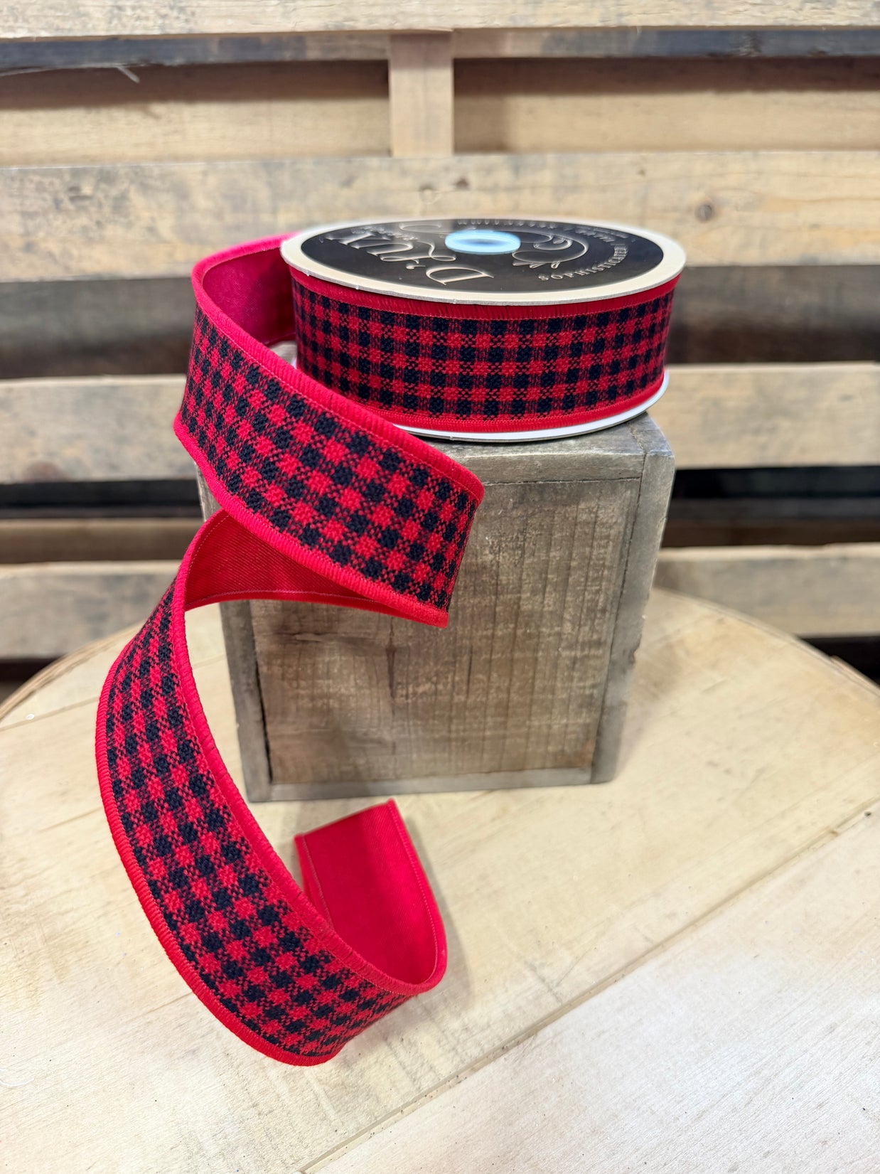 1.5” x 10yd Red and black mini check  dlux ribbon - LX600424