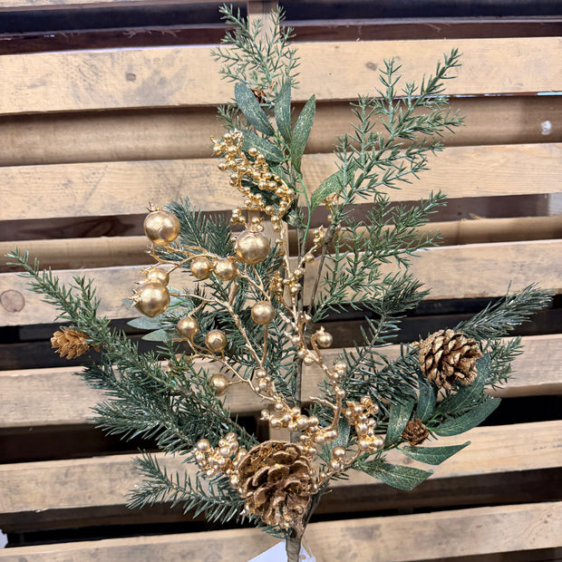 31"L Mixed pine gold berry spray   - XX8865