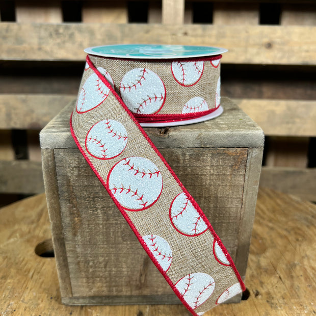 1.5" x 10Y natural baseball Wired Ribbon - RGA117001