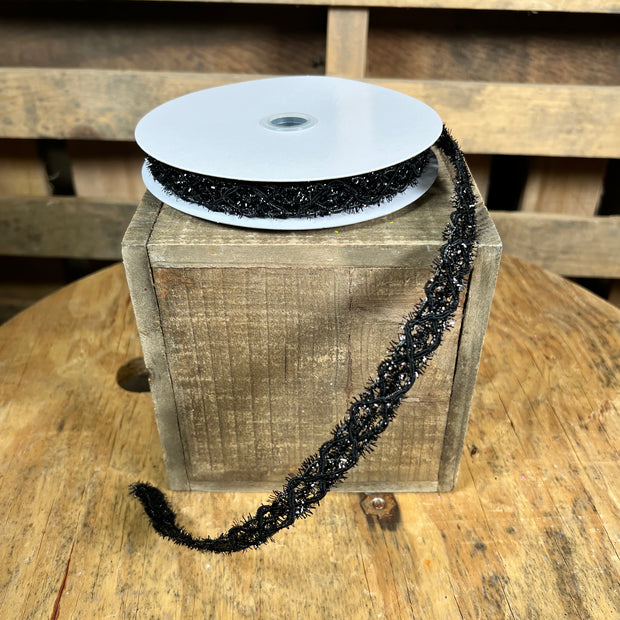 5/8” x 10Y black tinsel open weave Wired Ribbon - RN592102