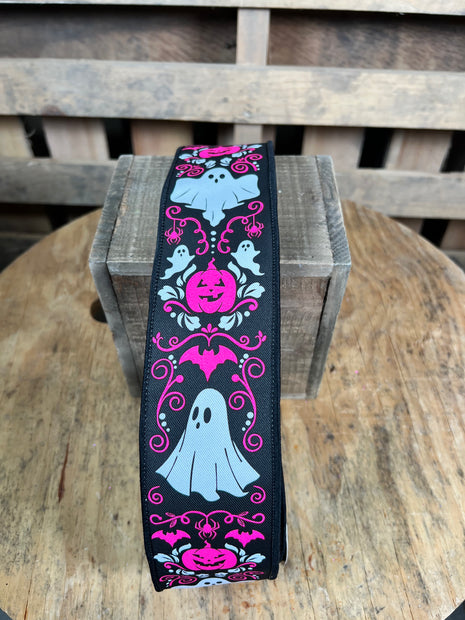 2.5"X10YD halloween pink ghosts Wired Ribbon - RGF168822