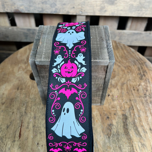 2.5"X10YD halloween pink ghosts Wired Ribbon - RGF168822