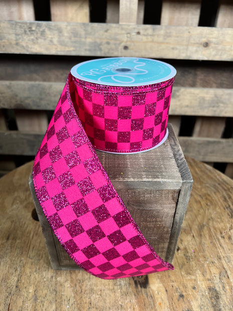 2.5 "X10YD pink glitter checkered Wired Ribbon - RGH106011