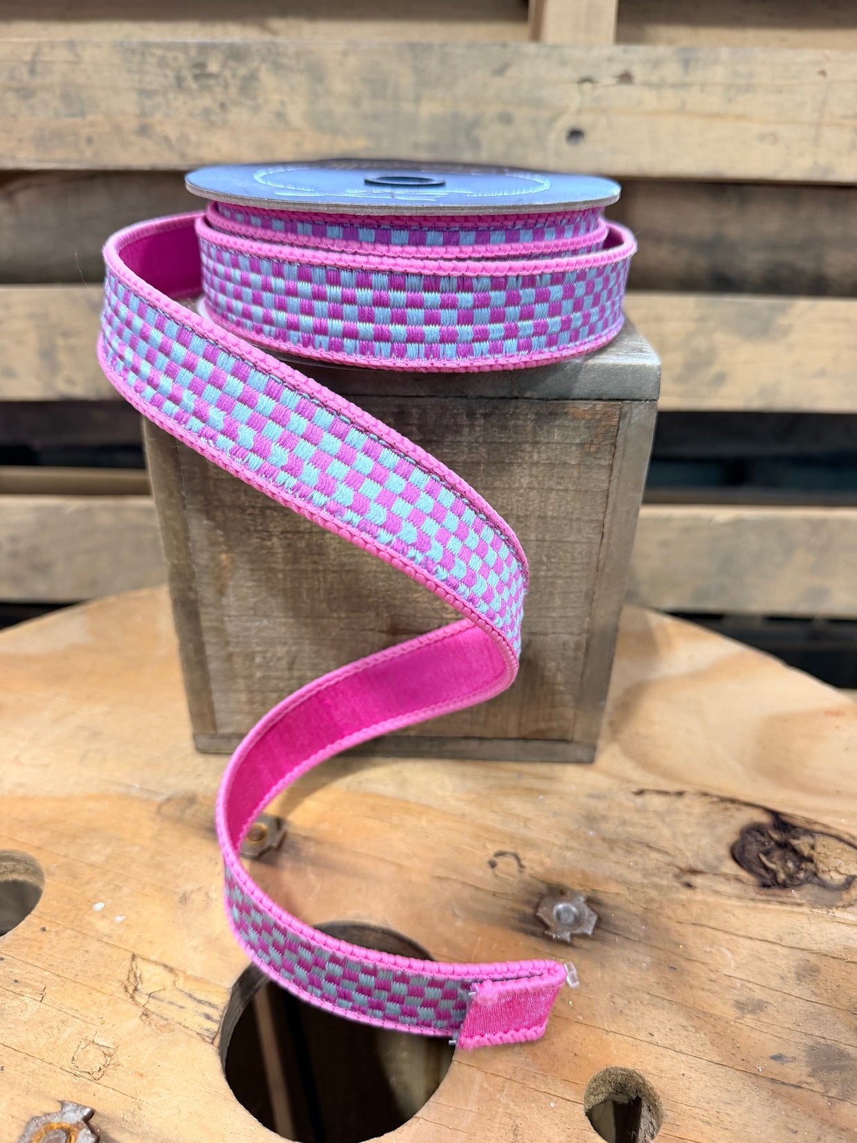 1.5” x  10yd Pink and Blue  farrasilk Wired Ribbon - RK848-14