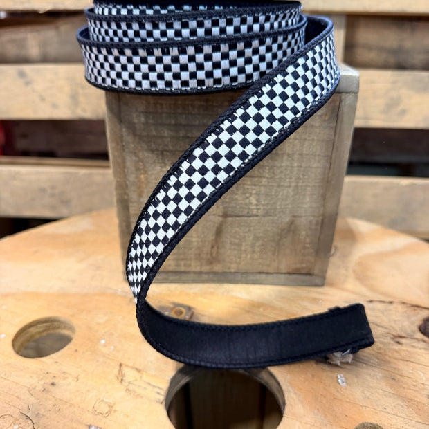 1.5” x  10yd Black and white  farrasilk Wired Ribbon - RK848-90