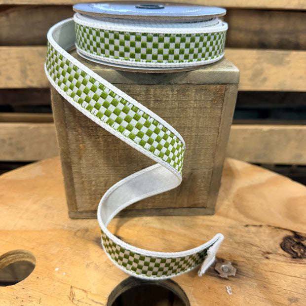 1.5” x  10yd Green and white  farrasilk Wired Ribbon - RK848-76